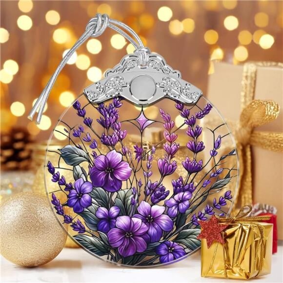 Stained Glass Christmas Ornament Purple Bauhinia Violets Hanging Tree Decoration - Picture 6 of 7
